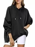 Timuspo Sweat à capuche basique surdimensionné pour femme - Couleur unie - Manches longues - Décontracté - Moderne - Automne, Noir , S