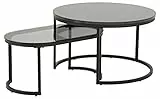 AC Design Furniture Spencer Lot de 2 Tables Basses pour Salon, Table Effet Marbre Verre avec Cadre en Métal, Table Basse Noire, Ensemble de Salon, Tables Gigognes Ronde Ø: 70 x H: 42 cm