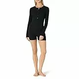 Amazon Essentials Combinaison Courtes à Manches Longues en Coton Mélangé Côtelé Femme, Noir, L