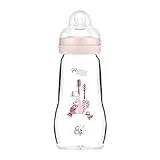 MAM Feel Good Gourde en verre pour bébé avec tétine Taille 1 à partir de la naissance Écureuil/oiseau 260 ml