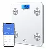HomeFashion HFitness 19x Indices de composition corporelle balance pese personne 28x28cm de Graisse iOS et Android App Numérique Intelligente Mesureur de Poids Corporel IMC Bluetooth Blanc