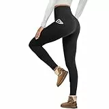 Legging thermique pour femme, legging de sport avec poches, taille haute, pantalon noir chaud, doublure en polaire épaisse pour yoga, randonnée, course à pied, sport, Noir , S-M