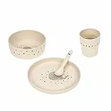 LÄSSIG Set de vaisselle pour enfants (assiette, gobelet, bol, cuillère) sans mélamine, sans BPA, pour lave-vaisselle et micro-ondes/Dish Set Little Water Whale