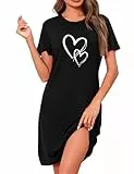 Marvmys Chemises De Nuit Femme en Coton Robe De Nuit à Manches Courtes Vêtement De Nuit à Col Rond Imprimé Cœur S-4XL