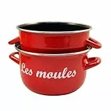 Baumalu, Marmite à Moules 24 cm Rouge en Acier Émaillé avec Couvercle Inox, Compatible Tous Feux y compris Induction, Idéale pour une Cuisine de Professionnel, Présentation Élégante et Pratique
