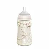 Suavinex, Biberon 270 ml, avec Tétine Symétrique SX Pro en Silicone, avec Valve Anticolique, Débit Moyen (M), pour Liquides de Densité Moyenne, Lait, Jus ou Eau. Bébés +3 Mois. Poetry, Rose