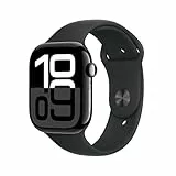 Apple Watch Series 10 (46 mm GPS) Montre connectée avec Boîtier en Aluminium Noir de Jais et Bracelet Sport Noir (M/L). Suivi de l’activité Physique, app ECG, écran Retina Toujours activé