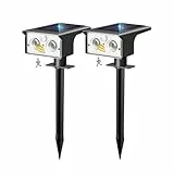 btfarm Lot de 2 Lampe Solaire Exterieur Detecteur de Mouvement, 6500K Lumiere Extérieur Puissant, 3 Modes Spot Solaire IP65 Étanche Eclairage, Projecteur Solaire pour Jardin Chemins Blanc Froid