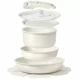 Batterie De Cuisine Gipp 8 PièCes En CéRamique AntiadhéSive Avec PoignéE Amovible, Compatible Induction, Avec Casseroles, PoêLes Et Casseroles Avec Couvercle En Verre