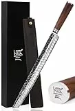 YOUSUNLONG Sakimaru Knife Ultimate Slice Carving Knife 380mm en acier damas japonais Convient pour trancher le thon et le saumon - Manche en noyer naturel avec étui en cuir