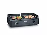 SEVERIN Plancha réglable jusqu'à 240°C, 2 200 W, Plaque de cuisson au revêtement céramique pour viandes, poissons & légumes, Gril électrique avec bac récupérateur de graisse amovible, Noir, PG 8569