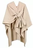 Poncho Châle Femme Elégant, 130x150cm, Tricoté Cape Cardigan Écharpe Croisée Devant, Grand Poncho Croisé Pour Femmes (FR/ES, Alpha/lettres, Taille unique, Taille normale, Taille normale, Beige)