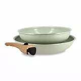 MENASTYL - Lot de 2 Poêles Amovibles Empilables 22 et 26 cm - Tous Feux Dont Induction - Revêtement Céramique Antiadhésif sans PFAS - Gamme Colorama - Couleur Céladon - 98% Aluminium Recyclé