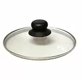 BAUMALU - Couvercle en Verre - Cerclé Acier Inoxydable - Trou Vapeur, Bouton Bakélite - Pour Casseroles, Marmites, Poêles - Réduit les Projections - Ø20 cm