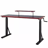 Amazon Basics Rectangulaire Bureau d'ordinateur gaming à hauteur réglable avec tablette d’écran surélevée, 63.5 D x 140 W X 127 H cm, Rouge