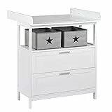 roba Commode à Langer Hamburg 2 Tiroirs - avec Plan Amovible + 2 Boîtes de Rangement en Toile - Fixation Murale Incluse - Convertible en Commode de Salon / Blanc