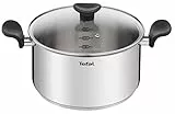 Tefal Faitout 24 cm (5 L) + couvercle verre, Induction, Acier inoxydable haute qualité, Garantie 10 ans, Livre recette, Primary E3084604