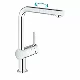 GROHE Robinet de cuisine évier Minta, Robinet avec Douchette Extractible, Inverseur 2 jets, Bec en forme de L, Installation et nettoyage facile, Chromé, 30274000 (Import Allemagne)