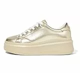 LUCKY STEP Baskets Femme à Plateforme – Sneakers Mode, Baskets Basses Casual Confortables pour Usage Quotidien (Or, 10US-41EU-8UK)