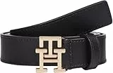 Tommy Hilfiger Ceinture Femme Logo 2,5 cm Cuir, Noir (Black), 90 cm