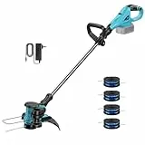 Debroussailleuse Electrique sans Fil,avec 1 Batterie et 4 Bobines,2 en 1 Coupe Bordure sans Fil,Alimentation Automatique de Fil,Compatible avec la Batterie Makita (sans Batterie)