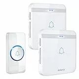 AVANTEK Sonnette sans Fil, Bouton de Sonnette, Carillon de Porte étanche IP55 avec 2 récepteurs enfichables, Flash LED, 5 Niveaux de Volume, 52 mélodies, portée de Fonctionnement de 400 m, Blanc