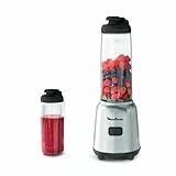 Moulinex Mix & Move Blender mixeur, 300 W, Capacité totale 0,8 L, Capacité utile 0,6 L, 2 bouteilles à emporter en Tritan, Compact, Ergonomique, Lames amovibles LM15FD10, Métal