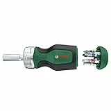 Bosch Home and Garden Tournevis court à cliquet avec 6 embouts Bosch (compact et à couple élevé pour vissage et dévissage performants ; ergonomique ; porte-embout magnétique)