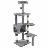 VOUNOT® Arbre à Chat avec Capsule Spatiale et Griffoir Arbre à Grimper pour Chat Centre d’Activités avec Niche et Plateformes Hauteur 138cm Gris