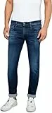 Replay Herren Jeans Anbass Slim-Fit Hyperflex Cloud mit Stretch, Bleu Foncé 007 (Blau), 34W / 30L