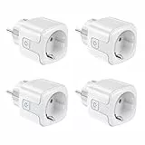 Prise Connectée WiFi, 2,4 GHz Prise Intelligente, 16A Type F, Suivi de consommation, Commande Vocale, Télécommande, 4 Pack Smart Plugs, Compatible avec Alexa, Google Home, Smart Life