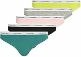 Calvin Klein Slips Forme Bikini Lot de 5 Femme Low-Rise sous-Vêtement, Multicolore (Blk/Gryhtr/BF PK/Lvly TL/Kwl LM), M