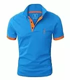 GLESTORE Polo Homme Golf Tennis Manche Courte Casual Sport T-Shirt Coton Vetement Bleu&Orange M