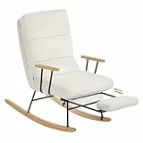 SONGMICS HOME Fauteuil à Bascule, Pieds en Bois d'Hévéa, Tissu Peluche, Chaise à Bascule, Dossier Réglable sur 4 Positions, Supporte jusqu'à 160 kg, pour Chambre, Salon, Blanc Crème LYY016W01