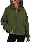 Timuspo Sweat à Capuche pour Femmes, avec Fermeture éclair, pour l’Automne et l’Hiver, Vert armée., M