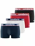 Umbro Boxer Homme 100% Coton, Caleçon Homme Naturel et Hypoallergénique (Lot de 4), Noir, Rouge, Bleu, Blanc, Taille XL