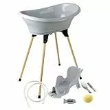 THERMOBABY - Pack Bain Bébé Vasco 7 en 1 Gris - Baignoire + Pied + Vidange + Transat de bain réglable + Thermomètre + Eponge + Brosse et peigne - Fabriqué en France
