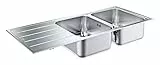 GROHE Évier de cuisine 2 bacs avec égouttoir, K500, réversible, 116 x 50 x 19 cm, inox chromé, 31588SD1 (Import Allemagne)