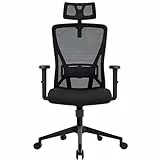 Durrafy Chaise Bureau, Fauteuil de Bureau avec Roullettes, Chaise de Ergonomique Appuie-Tête et Accoudoir Réglables, Maille Respirante, Support Lombaire Réglable, Roulement 150KG