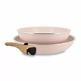 MENASTYL - Lot de 2 Poêles Amovibles Empilables 22 et 26 cm - Tous Feux Dont Induction - Revêtement Céramique Antiadhésif sans PFAS - Gamme Colorama - Couleur Rose - 98% Aluminium Recyclé