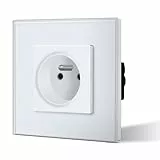 BSEED Prise Murale Prises de courant Alternatif 1 Gang Cadre en Verre Trempé Norme Française 16 Amp 240V 86mm Blanc