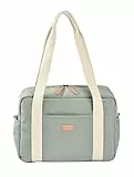 BÉABA, Sac à Langer pour Bébé, Multiples Compartiments, 10 poches, Glissière trolley-valises, Bandoulière, Pochette isotherme, Matelas à Langer, Déperlant, Contenance 16L, Sac Paris, Vert Sauge