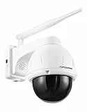 Topodome Caméra de sécurité extérieure avec LED Infrarouge Invisible, Caméra IP Pan Tilt 5MP sans Fil, Carte SD 32G à l'intérieur, RTSP/Détection humanoïde/Audio 2-Way/Sirène d'alarme/ IP66