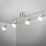 B.K.Licht plafonnier LED 4 spots pivotants & orientables, 4 ampoules LED 2,9W GU10, barre spots plafond salon salle à manger cuisine couloir, 2 bras tournants, lumière blanche chaude