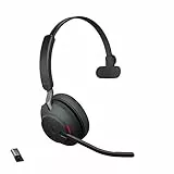 Jabra Evolve2 65 Casque PC sans fil – Casque mono avec suppression du bruit certifié Microsoft Teams avec batterie longue durée – Adaptateur Bluetooth USB-A – Noir (renouvelé)