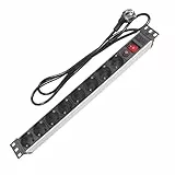 Perel Multiprise Rack 19' 8 Prises, rackable 19 Pouces, Bloc multiprise PDU avec Interrupteur, 8 Prises électrique Schuko Type F Mise à la Terre, câble de 2.15 m, 3G1.5, Usage intérieur, Noir