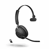 Jabra Evolve2 65 Casque PC sans Fil avec Station de Charge - Casque Mono Écouteur Certifié Microsoft Teams avec Batterie Longue Durée - Adaptateur Bluetooth USB-A - Noir