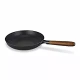 Poêle 24 cm acier emmaillé poignée acacia Mandala, Black