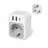 TESSAN Adaptateur Voyage Inde, Adaptateur Prise Sri Lanka avec 1 USB C 2 USB A, 2500 W Prise Electrique Sri Lanka, Type D vers Népal, Maldives, Pakistan, Soudan, Ghana, Pakistan, Bangladesh