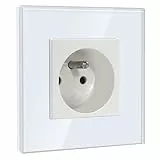 BSEED Prise Murale,Standard Français 16A Single Prise de Courant Alternatif avec Panneau en Verre Cristal (1 Prise, Blanc)